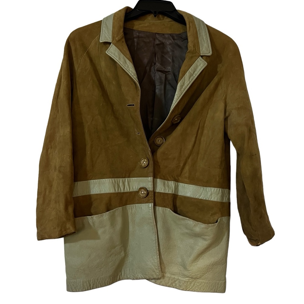 Vintage leather jacket tan blue nubuck large blazer nubuck